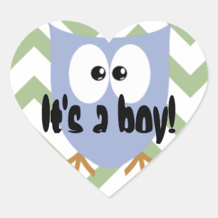 Blue Owl Baby Boy Announcement Heart Sticker