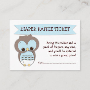 Blue Owl Baby Shower Diaper Raffle Ticket Insert
