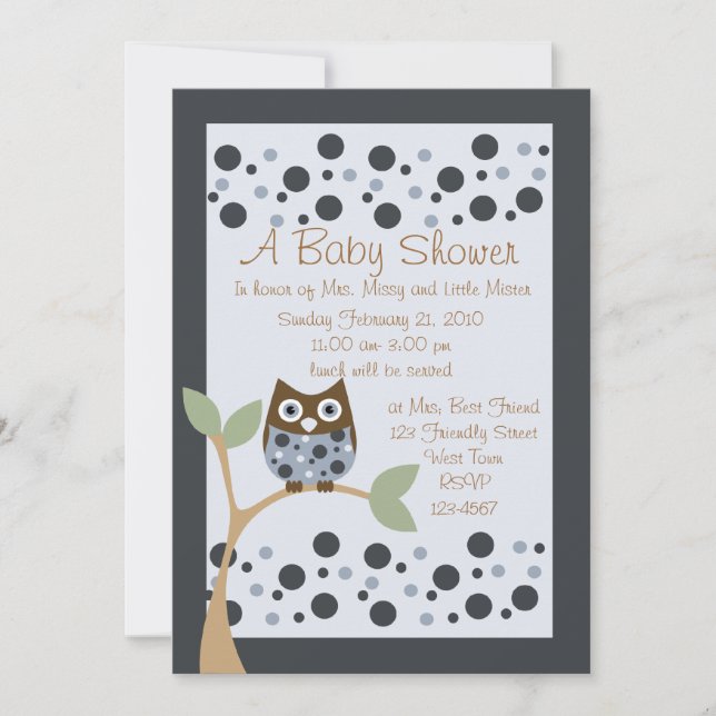 Blue Owl Baby Shower Invitation (Front)