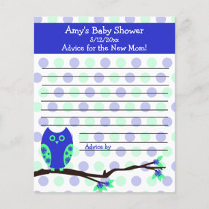 Blue Owl Baby Shower Personalised Advice Cards
