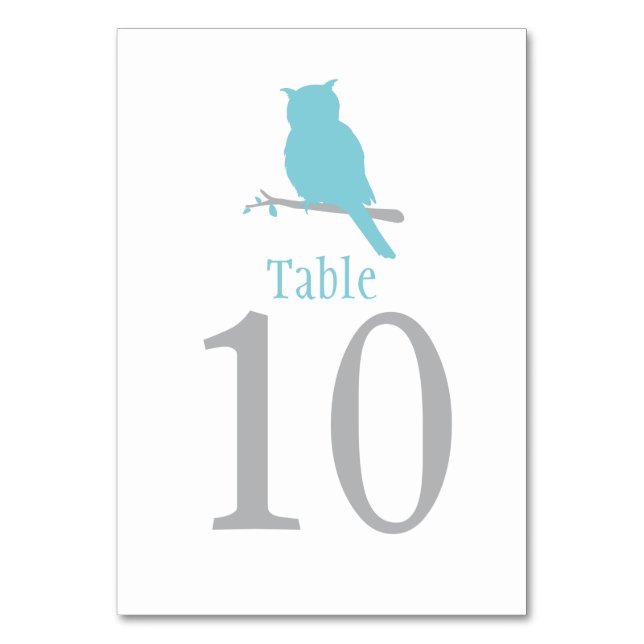 Blue owl bird wedding or occassion table number (Back)
