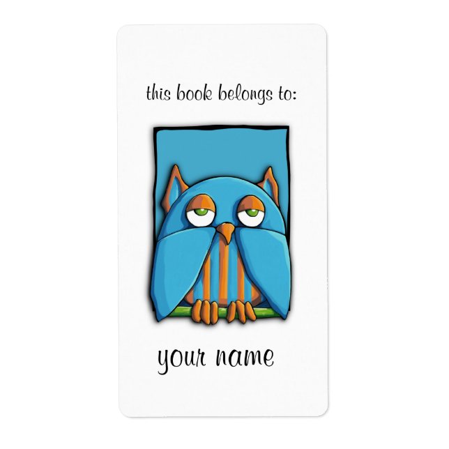 Blue Owl blue Bookplate Label (Front)