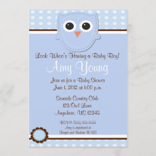 Blue Owl Boy Baby Shower Personalised Invitation