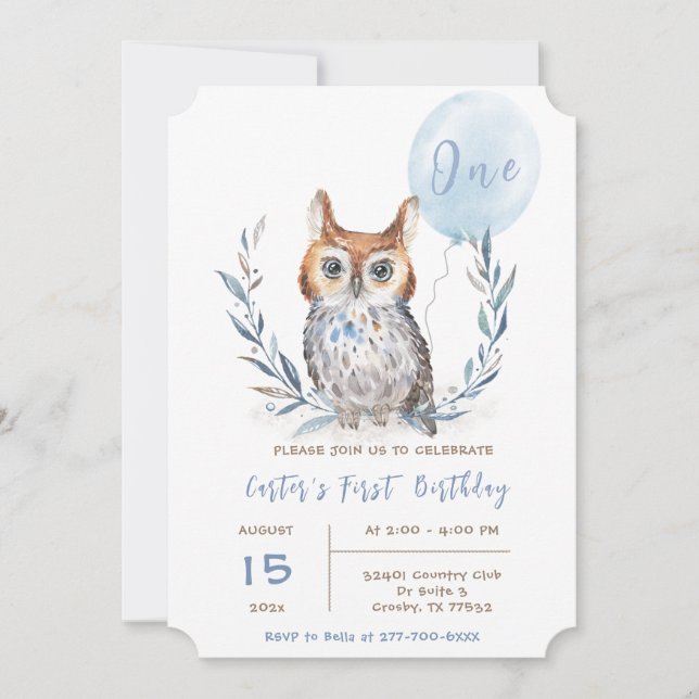 Blue Owl Boy Birthday Template (Front)