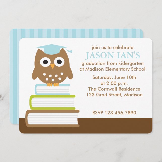 Blue Owl Boys Graduation Party Invitation (Front/Back)