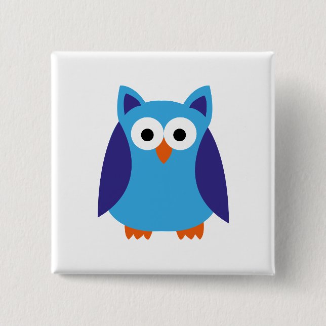 Blue owl cartoon 15 cm square badge (Front)