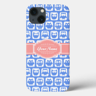 Blue Owl Coral Personalised Name iPhone 13 Case