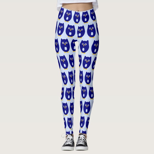 Blue Owl Design Any Colour Background Leggings (Front)