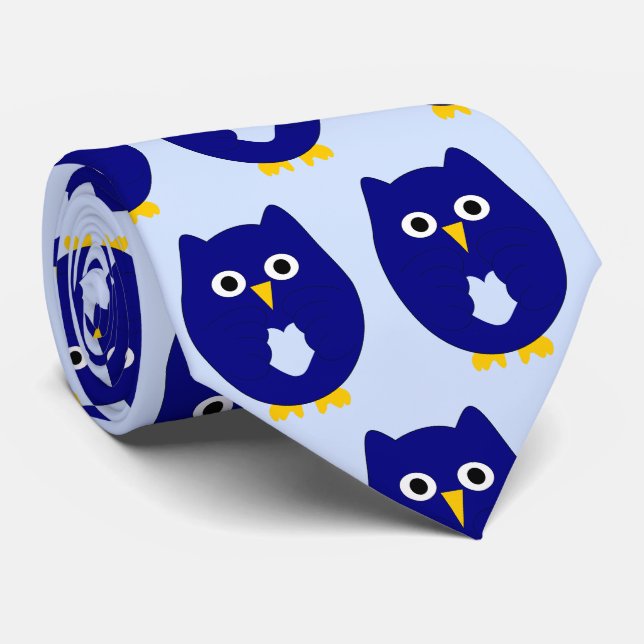 Blue Owl Design Any Colour Background Tie (Rolled)