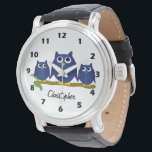 Blue Owl Design Personalised Watch<br><div class="desc">Wrist watch owl design. You can customise this watch with any text of your choice. Should you require any help with customising then contact us through the message link on this page. Owl design personalised wrist watch.</div>