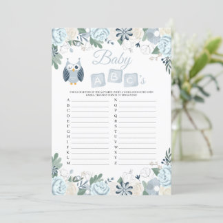 Blue Owl Floral Baby Shower Baby ABC's Game Card