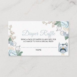  Blue Owl Floral Baby Shower Diaper Raffle  Enclosure Card