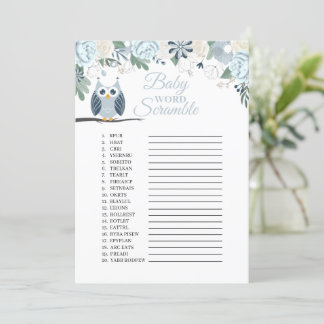 Blue Owl Floral Baby Word Scramble Game Card