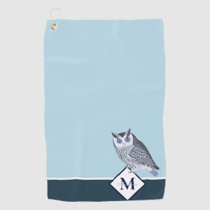 Blue Owl Grey Monogram name Bath  Golf Towel