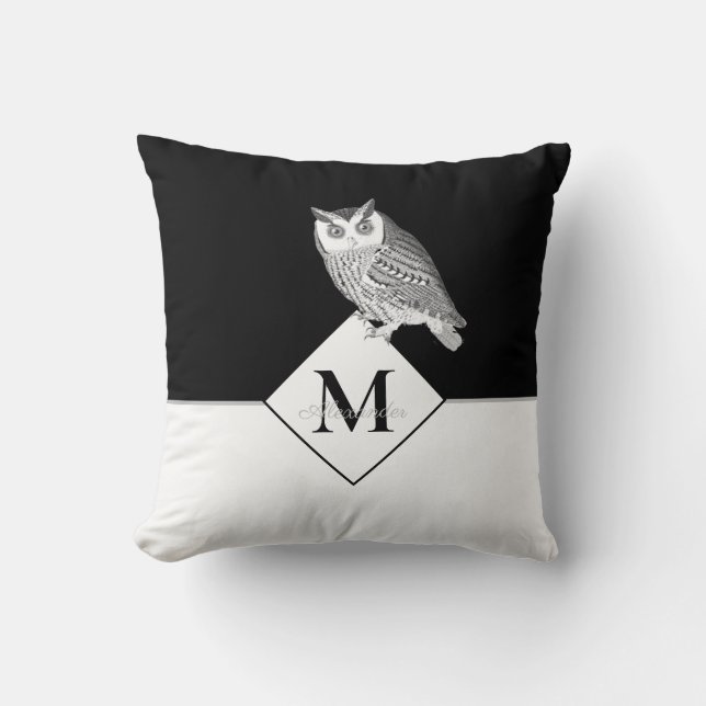 Blue Owl Grey Monogram name Bathroom Cushion (Front)