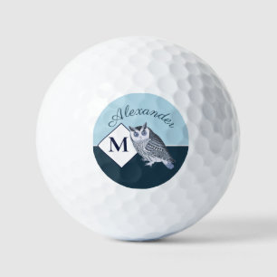 Blue Owl Grey Monogram name Golf Balls