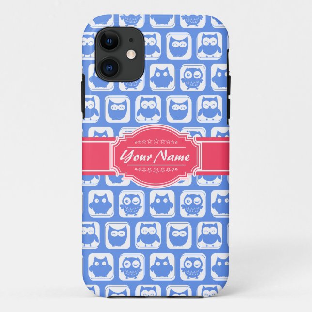Blue Owl Hot Pink Personalised Name Case-Mate iPhone Case (Back)