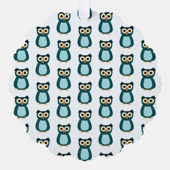 Blue Owl illustration Tree Decoration Card (Front)