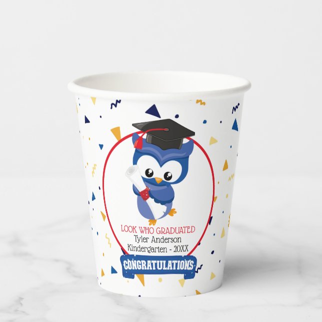 Blue Owl Kindergarten Graduation 8oz Paper Cup (Front)