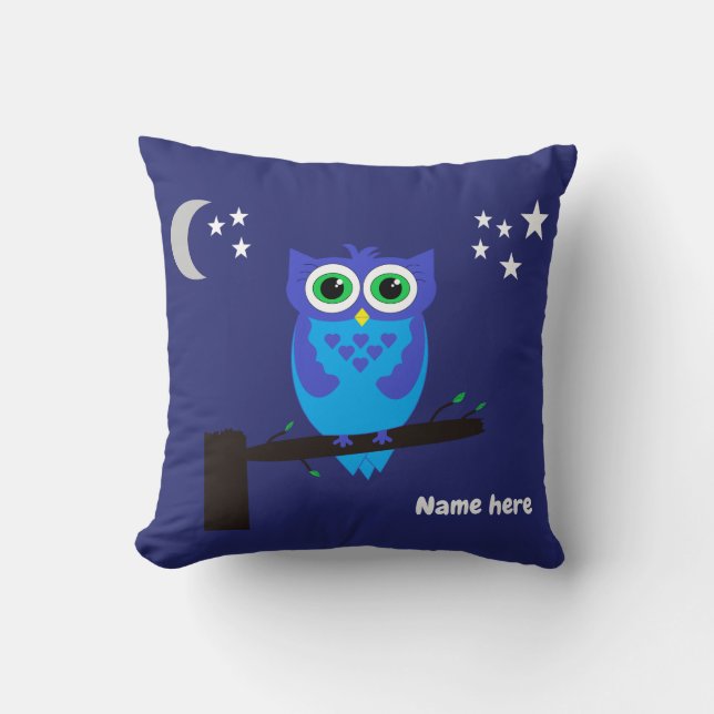 Blue owl on a blue Cushion (Front)