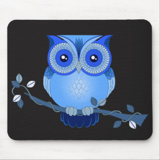 Blue Owl on Black Mousepad