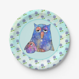 Blue owl paper plate