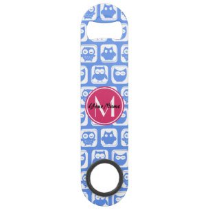 Blue Owl Pattern Pink Custom Monogram Personalised