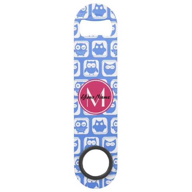 Blue Owl Pattern Pink Custom Monogram Personalised (Front)