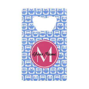 Blue Owl Pattern Pink Custom Monogram Personalised