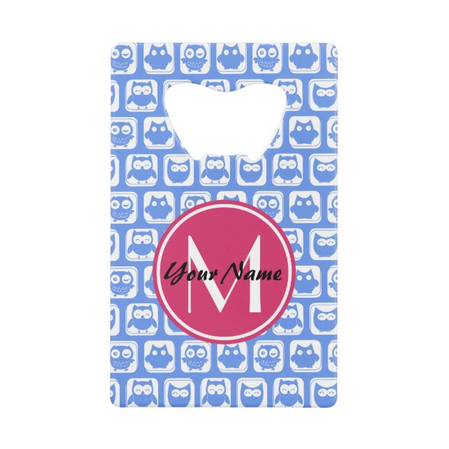Blue Owl Pattern Pink Custom Monogram Personalised (Front)