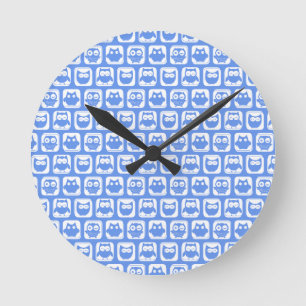 Blue Owl Pattern Round Clock