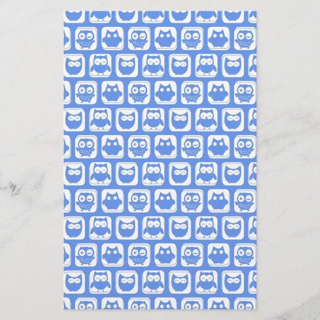 Blue Owl Pattern Stationery (Front)