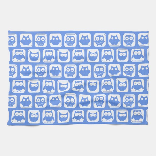 Blue Owl Pattern Tea Towel (Horizontal)