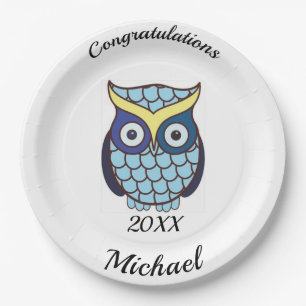 Blue Owl Personalised Graduation Party Paper Plate