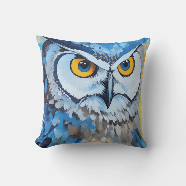 Blue Owl Portrait Paintings Cushion (Front)