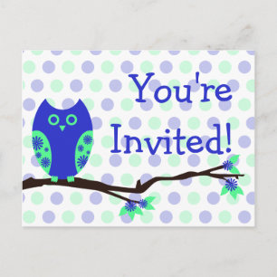 Blue Owl Postcard Baby Shower Invitations