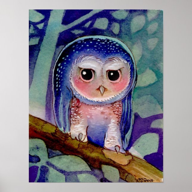 Blue Owl watercolor Poster (Front)