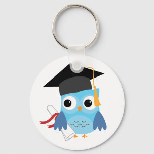 Blue Owl with Diploma Graduation Keychain