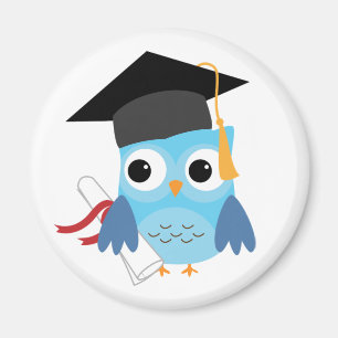 Blue Owl with Diploma Graduation Magnet