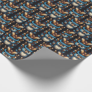Blue owl wrapping paper