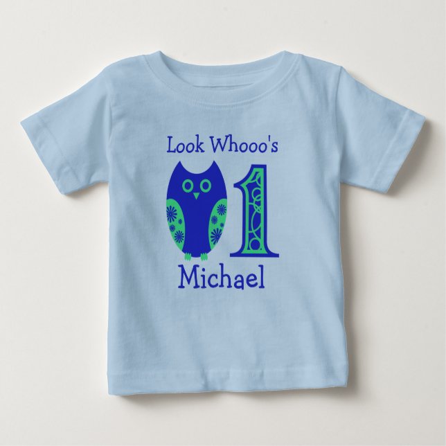 Blue Owls 1st Birthday Personalised T-Shirt (Front)