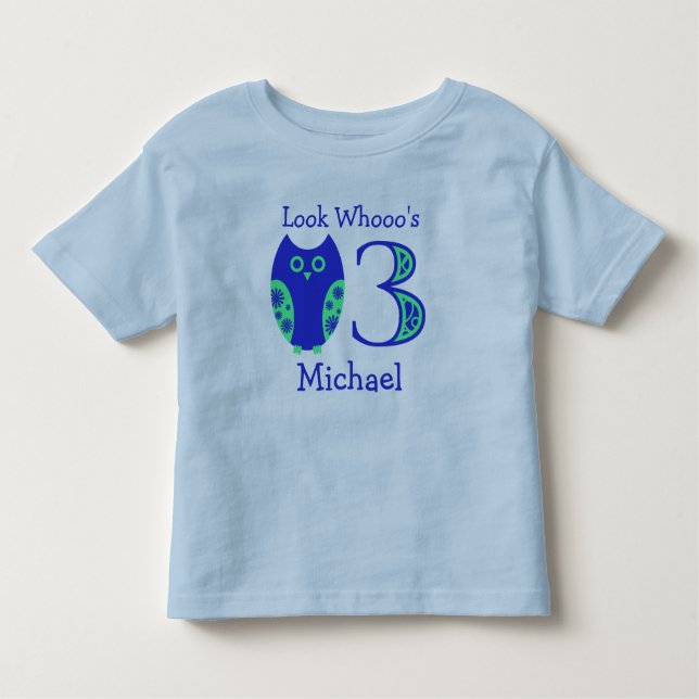 Blue Owls 3rd Birthday Personalised T-Shirt (Front)