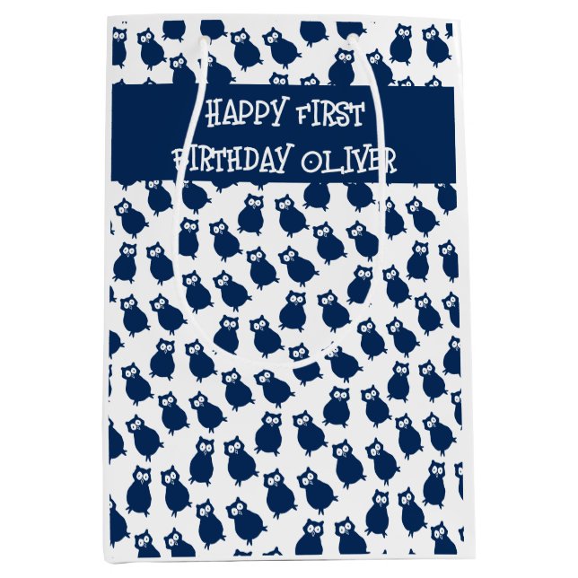Blue Owls Birthday Party Medium Gift Bag (Front)