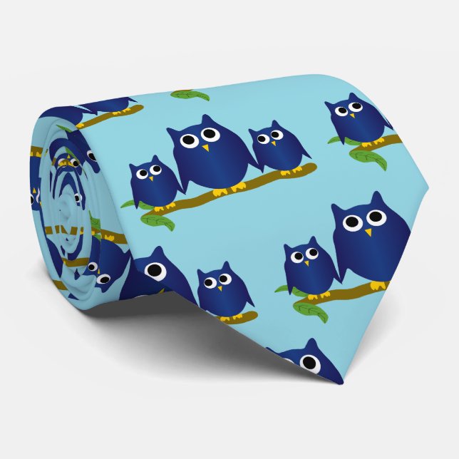 Blue Owls Design Any Colour Background Tie (Rolled)
