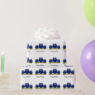 Blue Owls Design Birthday Gift Wrapping Paper