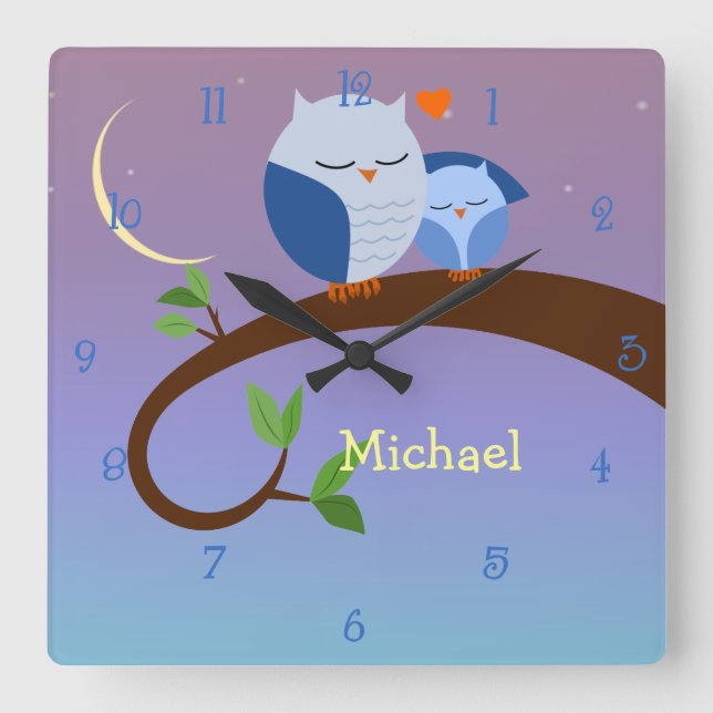 Blue Owls Personalised Wall Clock (Front)