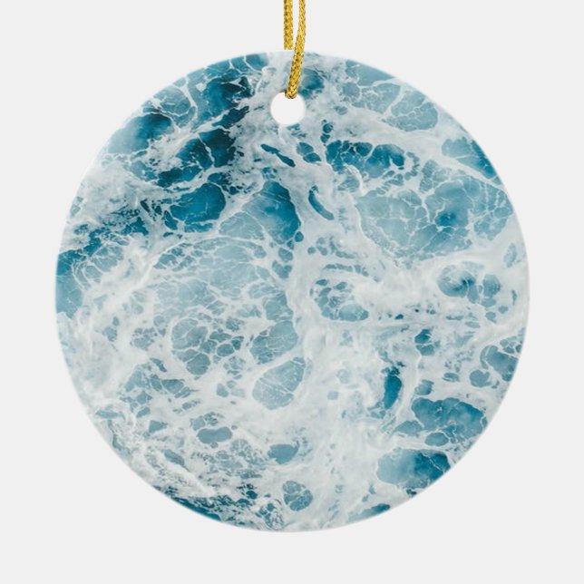 Blue Pacific Ocean Wave Ceramic Ornament (Front)