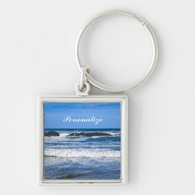 Blue Pacific Ocean With Name Key Ring (Front)