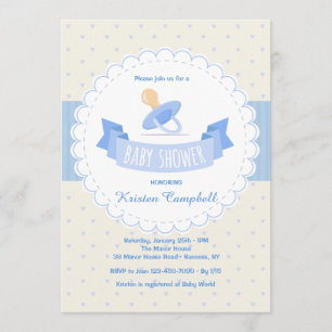 Blue Pacifier Baby Shower Invitation