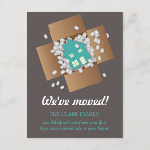 Blue Packing Popcorn Moving Announcement Postcard